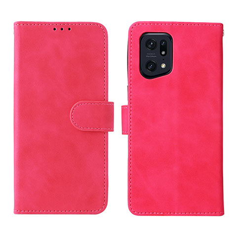 Coque Portefeuille Livre Cuir Etui Clapet L01Z pour Oppo Find X5 Pro 5G Rose Rouge