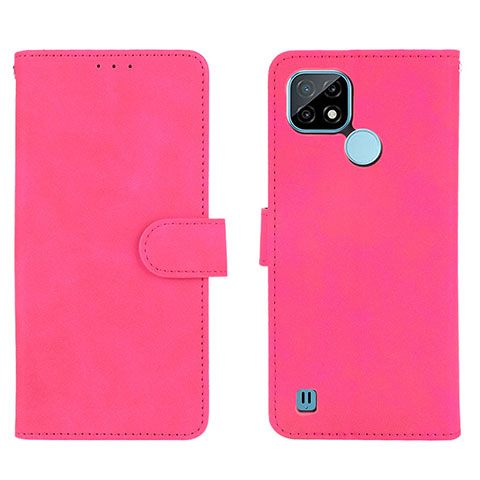 Coque Portefeuille Livre Cuir Etui Clapet L01Z pour Realme C21 Rose Rouge