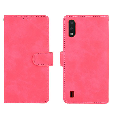 Coque Portefeuille Livre Cuir Etui Clapet L01Z pour Samsung Galaxy A01 SM-A015 Rose Rouge