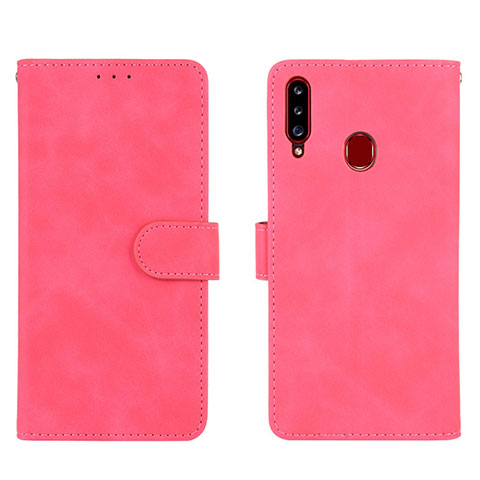 Coque Portefeuille Livre Cuir Etui Clapet L01Z pour Samsung Galaxy A20s Rose Rouge