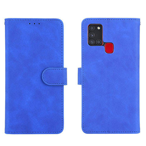 Coque Portefeuille Livre Cuir Etui Clapet L01Z pour Samsung Galaxy A21s Bleu