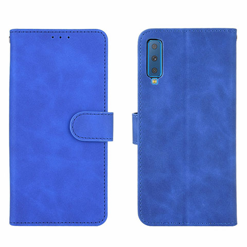 Coque Portefeuille Livre Cuir Etui Clapet L01Z pour Samsung Galaxy A7 (2018) A750 Bleu