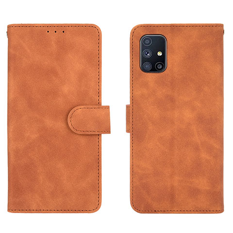 Coque Portefeuille Livre Cuir Etui Clapet L01Z pour Samsung Galaxy M51 Marron