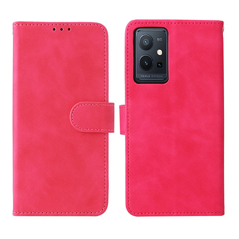 Coque Portefeuille Livre Cuir Etui Clapet L01Z pour Vivo T1 5G India Rose Rouge