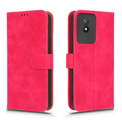 Coque Portefeuille Livre Cuir Etui Clapet L01Z pour Vivo Y02 Rose Rouge