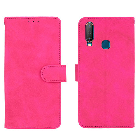 Coque Portefeuille Livre Cuir Etui Clapet L01Z pour Vivo Y15 Rose Rouge