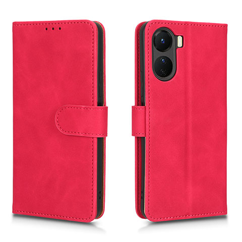 Coque Portefeuille Livre Cuir Etui Clapet L01Z pour Vivo Y16 Rose Rouge