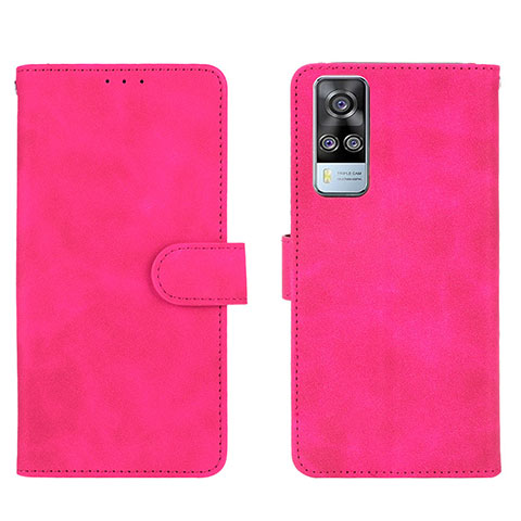 Coque Portefeuille Livre Cuir Etui Clapet L01Z pour Vivo Y51 (2021) Rose Rouge