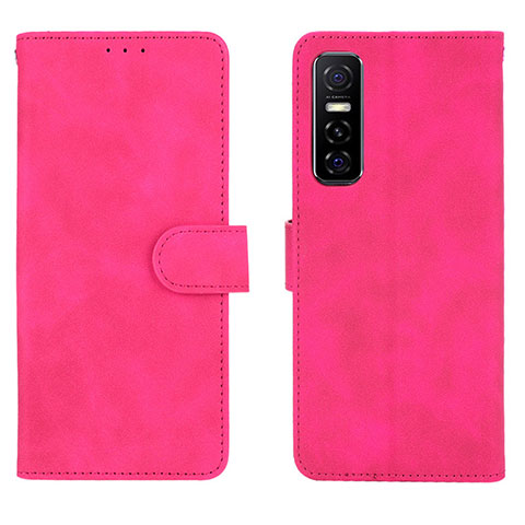 Coque Portefeuille Livre Cuir Etui Clapet L01Z pour Vivo Y73s 5G Rose Rouge