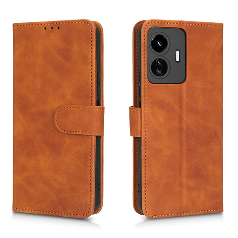 Coque Portefeuille Livre Cuir Etui Clapet L01Z pour Vivo Y77e 5G Marron