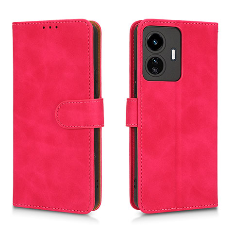 Coque Portefeuille Livre Cuir Etui Clapet L01Z pour Vivo Y77e 5G Rose Rouge