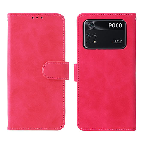 Coque Portefeuille Livre Cuir Etui Clapet L01Z pour Xiaomi Poco M4 Pro 4G Rose Rouge