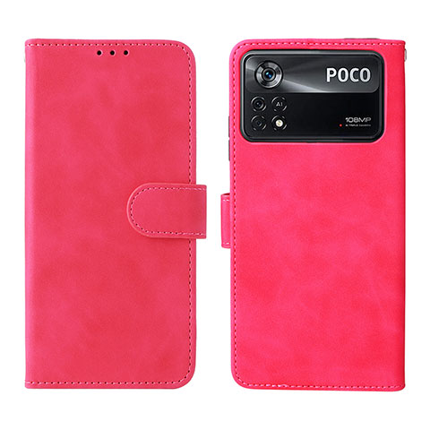 Coque Portefeuille Livre Cuir Etui Clapet L01Z pour Xiaomi Poco X4 Pro 5G Rose Rouge