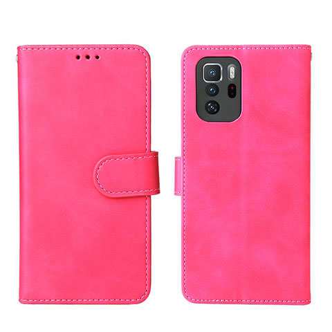 Coque Portefeuille Livre Cuir Etui Clapet L01Z pour Xiaomi Redmi Note 10 Pro 5G Rose Rouge