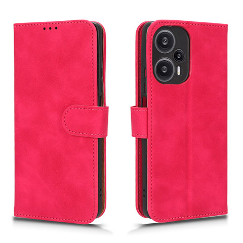 Coque Portefeuille Livre Cuir Etui Clapet L01Z pour Xiaomi Redmi Note 12 Turbo 5G Rose Rouge