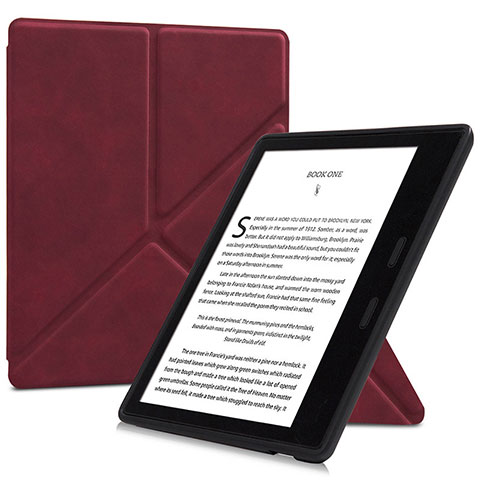 Coque Portefeuille Livre Cuir Etui Clapet L02 pour Amazon Kindle Oasis 7 inch Vin Rouge