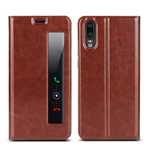 Coque Portefeuille Livre Cuir Etui Clapet L02 pour Huawei P20 Marron