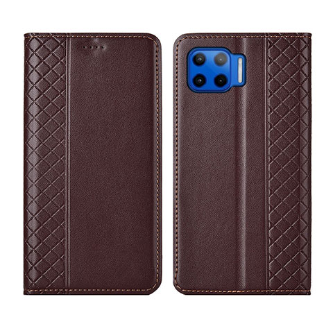 Coque Portefeuille Livre Cuir Etui Clapet L02 pour Motorola Moto G 5G Plus Marron