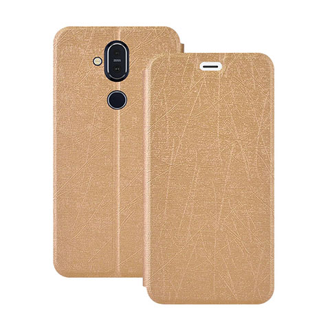 Coque Portefeuille Livre Cuir Etui Clapet L02 pour Nokia 7.1 Plus Or