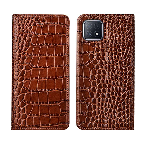 Coque Portefeuille Livre Cuir Etui Clapet L02 pour Oppo A53 5G Brun Clair