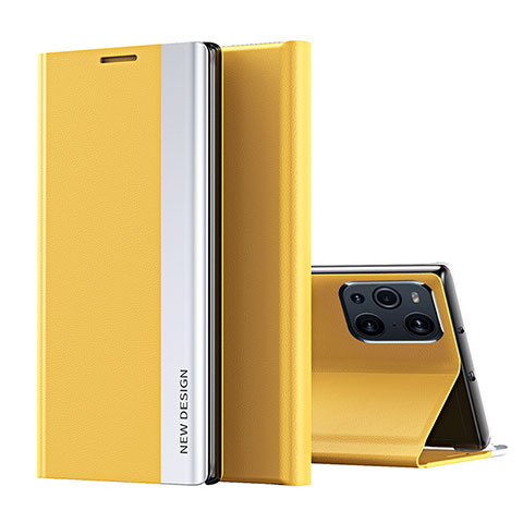 Coque Portefeuille Livre Cuir Etui Clapet L02 pour Oppo Find X3 Pro 5G Jaune