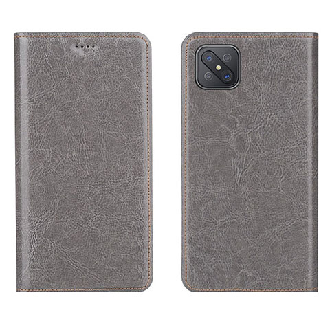 Coque Portefeuille Livre Cuir Etui Clapet L02 pour Oppo Reno4 Z 5G Gris