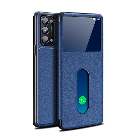 Coque Portefeuille Livre Cuir Etui Clapet L02 pour Oppo Reno5 5G Bleu