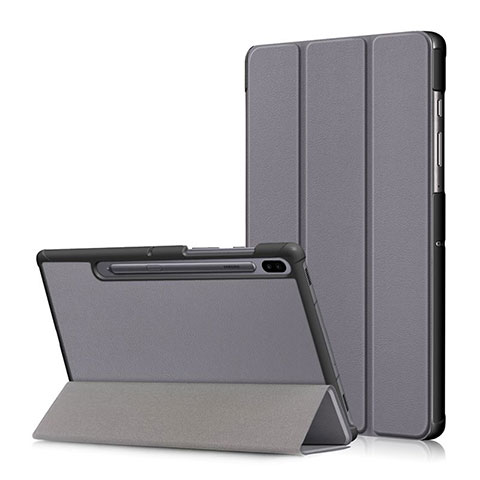 Coque Portefeuille Livre Cuir Etui Clapet L02 pour Samsung Galaxy Tab S6 10.5 SM-T860 Gris