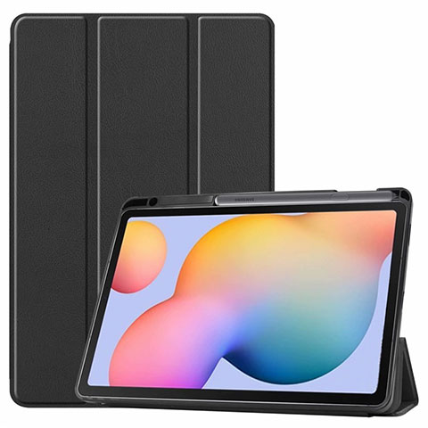 Coque Portefeuille Livre Cuir Etui Clapet L02 pour Samsung Galaxy Tab S6 Lite 10.4 SM-P610 Noir