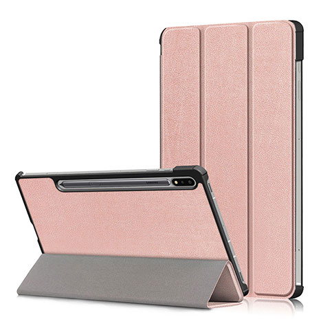 Coque Portefeuille Livre Cuir Etui Clapet L02 pour Samsung Galaxy Tab S7 11 Wi-Fi SM-T870 Or Rose