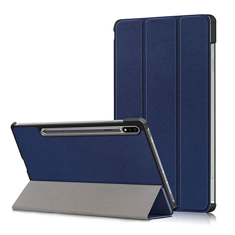 Coque Portefeuille Livre Cuir Etui Clapet L02 pour Samsung Galaxy Tab S7 Plus 12.4 Wi-Fi SM-T970 Bleu