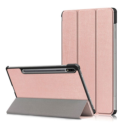 Coque Portefeuille Livre Cuir Etui Clapet L02 pour Samsung Galaxy Tab S7 Plus 5G 12.4 SM-T976 Or Rose