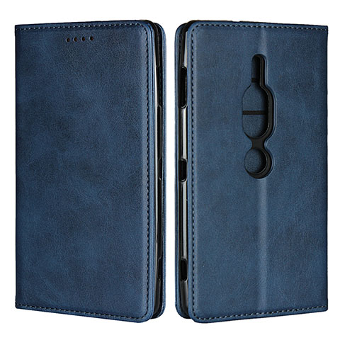 Coque Portefeuille Livre Cuir Etui Clapet L02 pour Sony Xperia XZ2 Premium Bleu