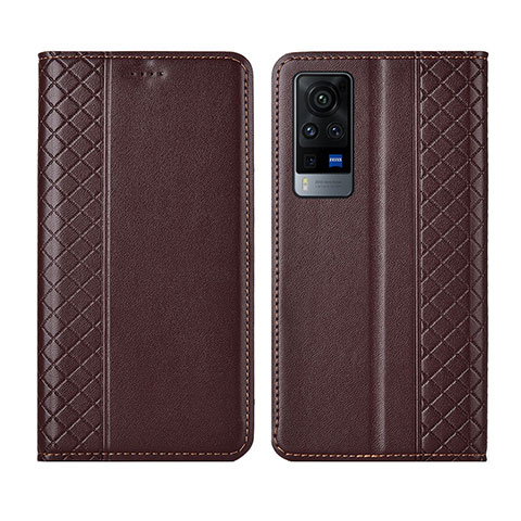 Coque Portefeuille Livre Cuir Etui Clapet L02 pour Vivo X60 Pro 5G Marron