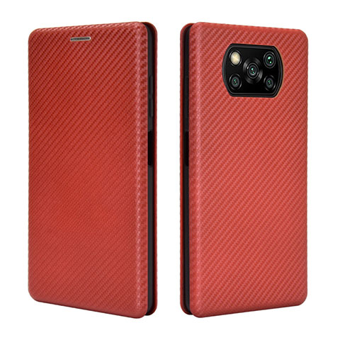 Coque Portefeuille Livre Cuir Etui Clapet L02 pour Xiaomi Poco X3 Marron