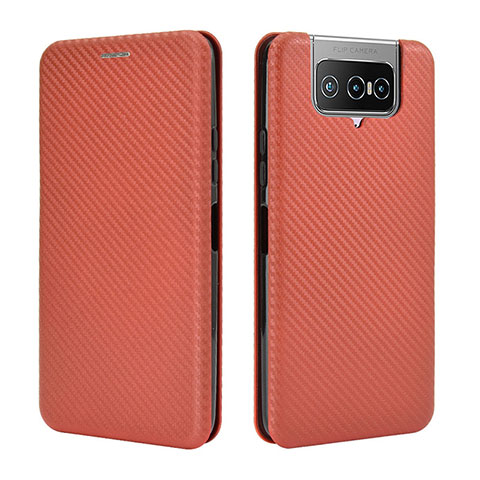 Coque Portefeuille Livre Cuir Etui Clapet L02Z pour Asus ZenFone 8 Flip ZS672KS Marron