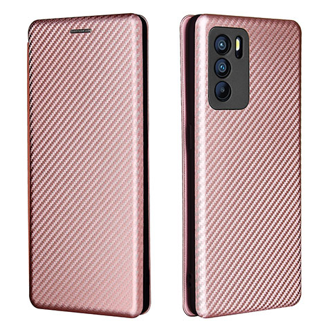 Coque Portefeuille Livre Cuir Etui Clapet L02Z pour Oppo Reno6 Pro 5G India Or Rose