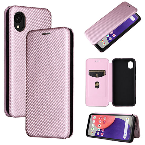 Coque Portefeuille Livre Cuir Etui Clapet L02Z pour Samsung Galaxy A22 5G SC-56B Or Rose