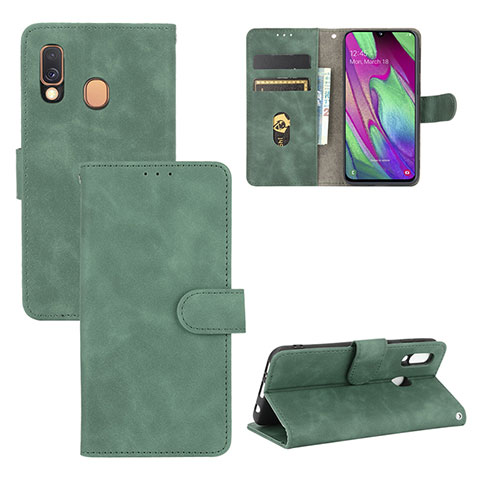 Coque Portefeuille Livre Cuir Etui Clapet L02Z pour Samsung Galaxy A40 Vert