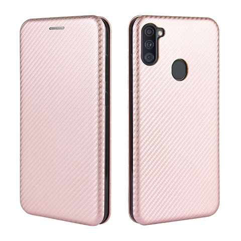 Coque Portefeuille Livre Cuir Etui Clapet L02Z pour Samsung Galaxy M11 Or Rose