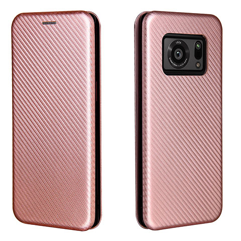 Coque Portefeuille Livre Cuir Etui Clapet L02Z pour Sharp Aquos R6 Or Rose