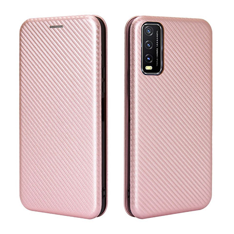 Coque Portefeuille Livre Cuir Etui Clapet L02Z pour Vivo Y20s G Or Rose