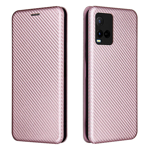 Coque Portefeuille Livre Cuir Etui Clapet L02Z pour Vivo Y21t Or Rose