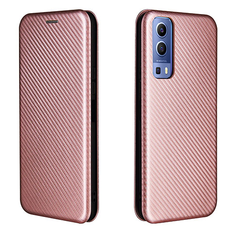 Coque Portefeuille Livre Cuir Etui Clapet L02Z pour Vivo Y52 5G Or Rose