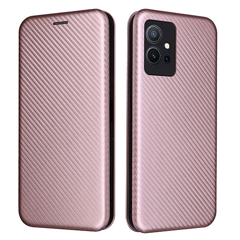 Coque Portefeuille Livre Cuir Etui Clapet L02Z pour Vivo Y55 5G Or Rose