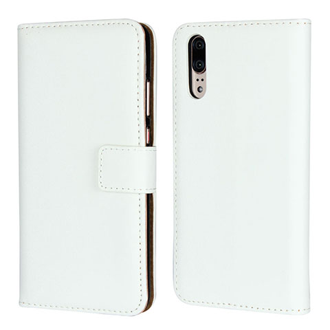 Coque Portefeuille Livre Cuir Etui Clapet L03 pour Huawei P20 Blanc