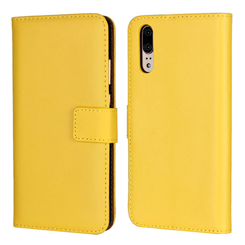 Coque Portefeuille Livre Cuir Etui Clapet L03 pour Huawei P20 Jaune