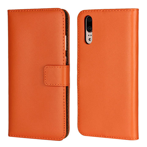 Coque Portefeuille Livre Cuir Etui Clapet L03 pour Huawei P20 Orange