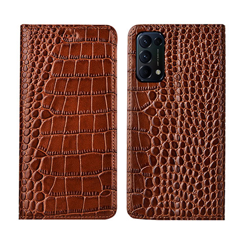 Coque Portefeuille Livre Cuir Etui Clapet L03 pour Oppo Reno5 5G Brun Clair