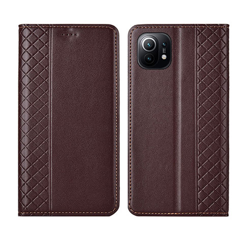 Coque Portefeuille Livre Cuir Etui Clapet L03 pour Xiaomi Mi 11 Lite 4G Marron